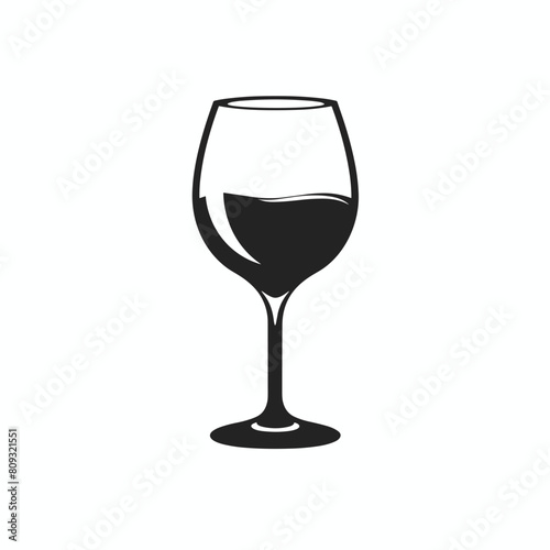 Simple illustration of a half-full wine glass in black and white
