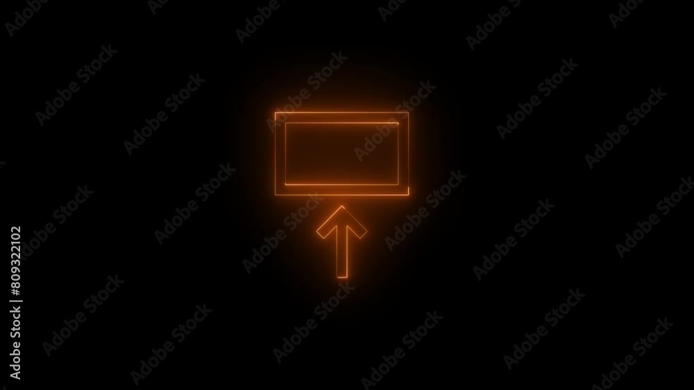 Neon glowing brown color set lock screen arrow box icon on black background animation Neon glowing brown color set lock screen arrow box icon on black background animation