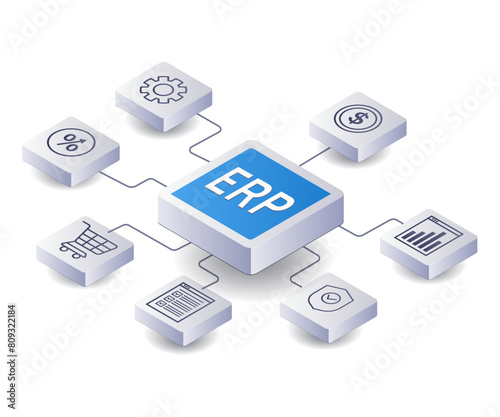 ERP network business infographic 3d illustration flat isometric