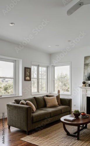 Tranquil Living Room with Plush Velvet Sofa