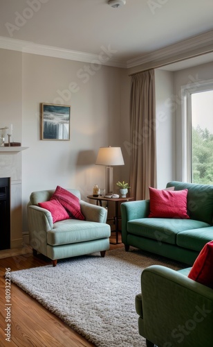 Tranquil Living Room with Plush Velvet Sofa © Rezhwan