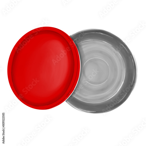 illustration of an open red biscuit tin, top view