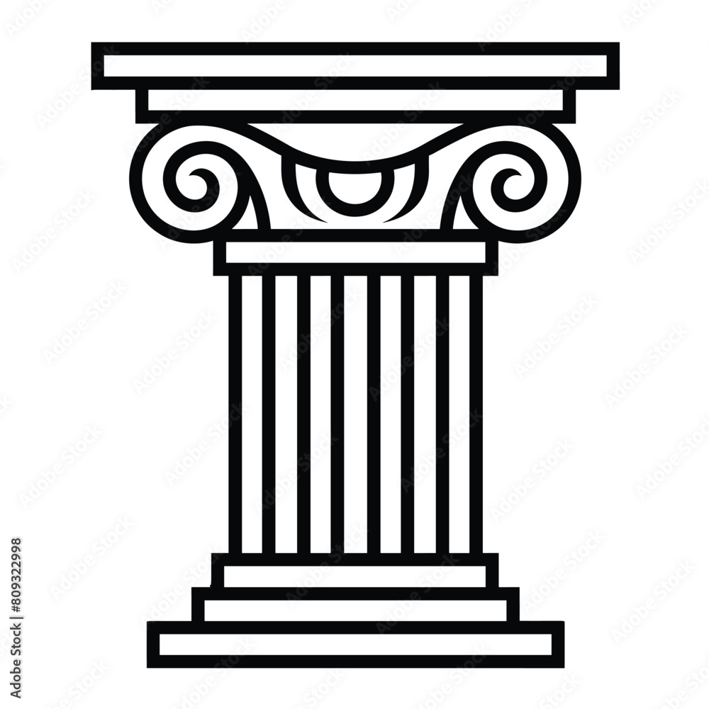 Black and white illustration of an ancient Greek Ionic column. Black and white illustration of an ancient Greek Ionic column.