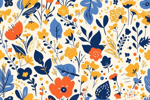 seamless pattern vector illustration with abstract and bold flowers and leaves, creating an eye-catching and dynamic design