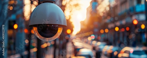 Urban surveillance camera overlooking sunset boulevard photo