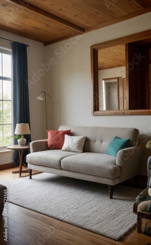 Tranquil Living Room with Plush Velvet Sofa