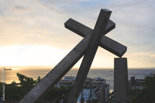 Fototapeta Naklejka Na Ścianę i Meble -  View of the fallen cross monument in the historic center of the city of Salvador, Bahia.