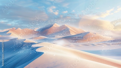 BEAUTIFUL LANDSCAPE of a snow-covered desert during the day in high resolution and high quality, nature concept, desert, snowfall, summer, winter