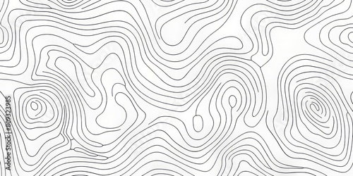 Topographic Map Line Art Vector Illustration with Black and White Contour Style
