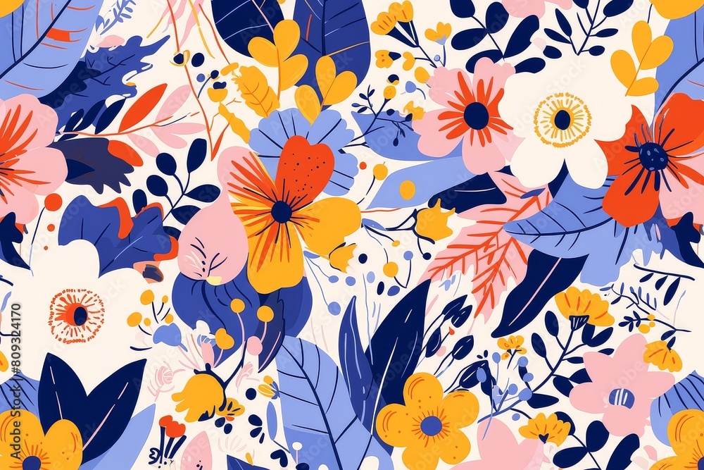 seamless pattern vector illustration with abstract and bold flowers and leaves, creating an eye-catching and dynamic design seamless pattern vector illustration with abstract and bold flowers and leaves, creating an eye-catching and dynamic design