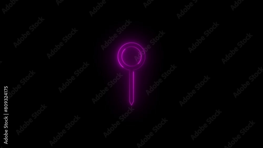 Neon glowing pink color pin stand icon on black background animation Neon glowing pink color pin stand icon on black background animation