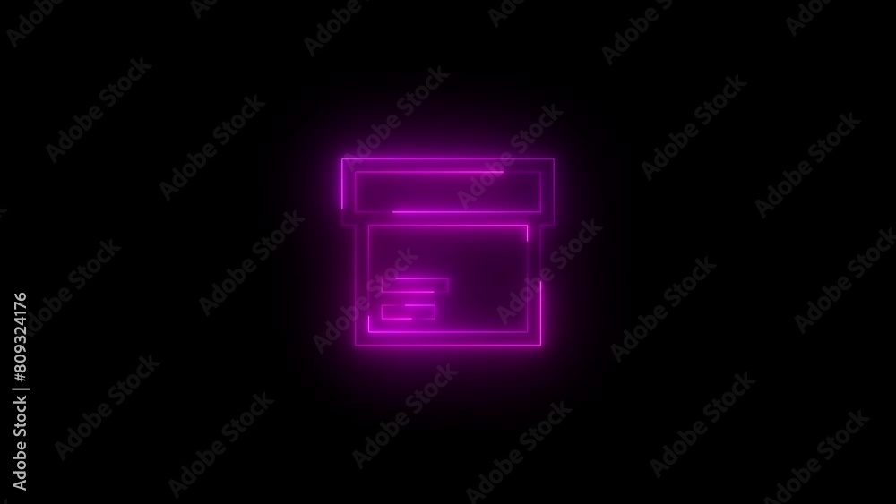Neon glowing pink color package symbol icon on black background animation Neon glowing pink color package symbol icon on black background animation