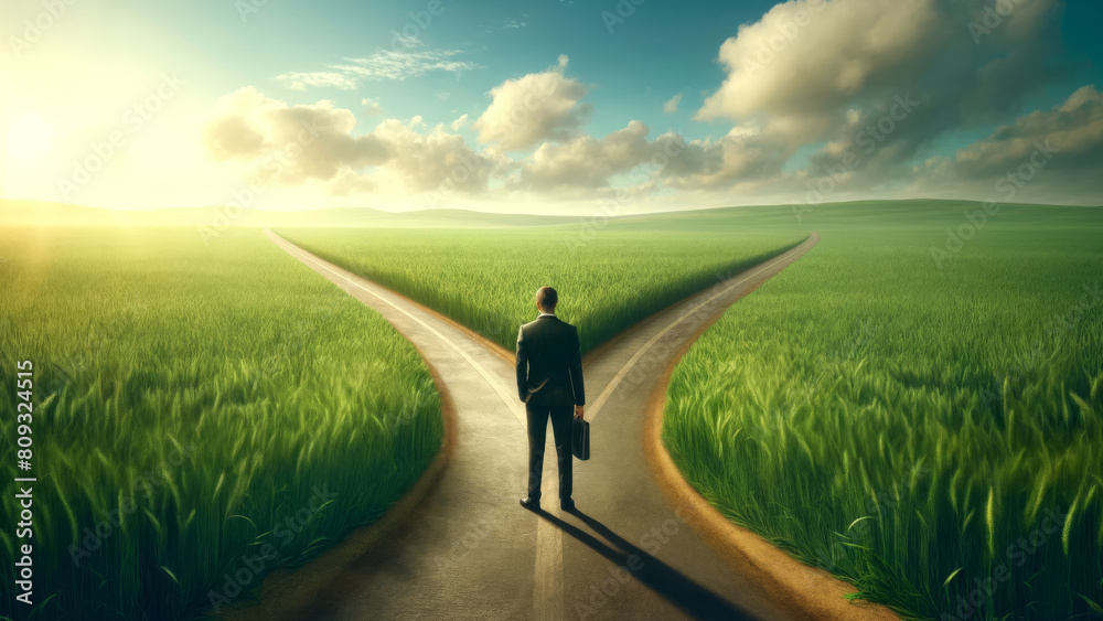 Strategy and Growth Businessman at Road Decision Point Strategy and Growth Businessman at Road Decision Point