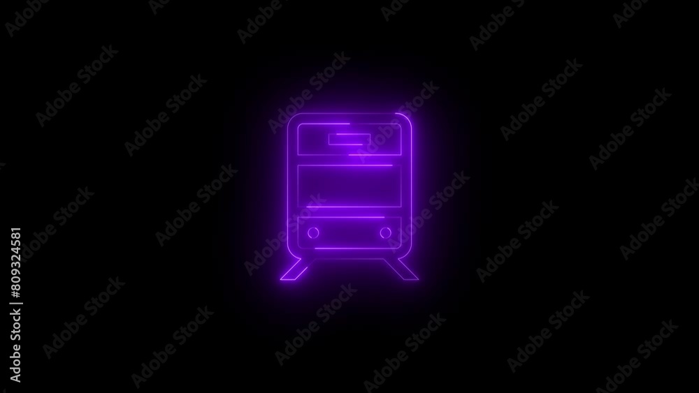 Neon glowing purple color train symbol icon on black background animation Neon glowing purple color train symbol icon on black background animation