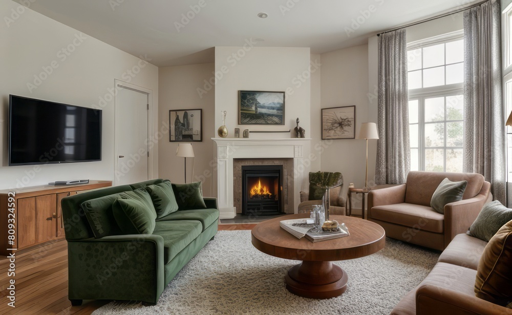 Tranquil Living Room with Plush Velvet Sofa Tranquil Living Room with Plush Velvet Sofa