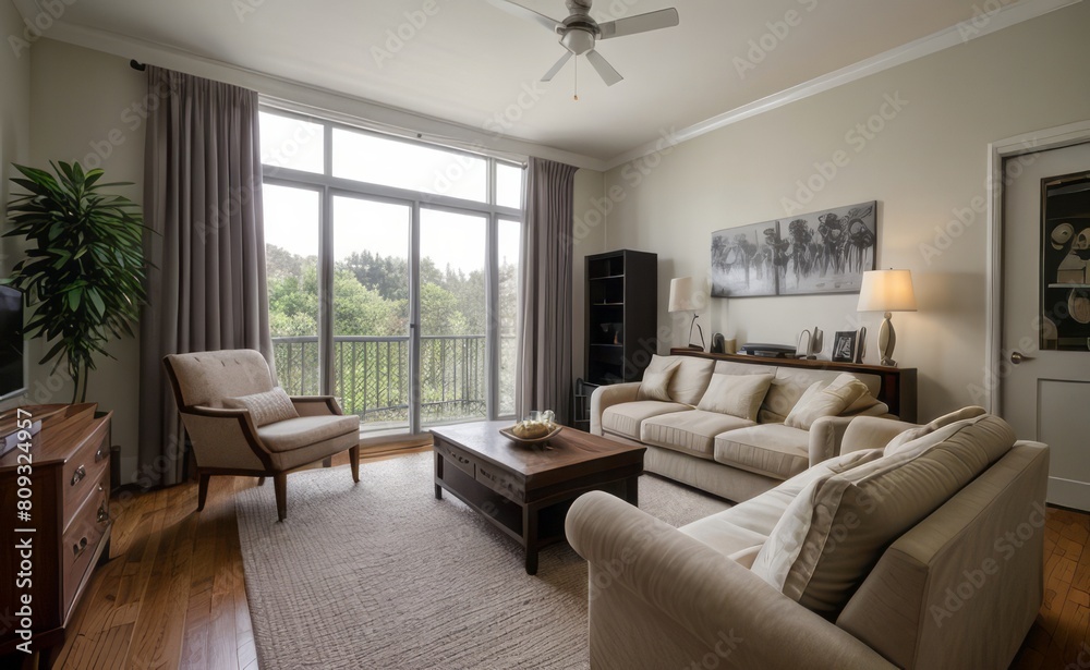 Tranquil Living Room with Plush Velvet Sofa Tranquil Living Room with Plush Velvet Sofa