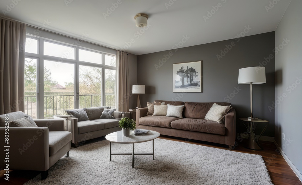 Tranquil Living Room with Plush Velvet Sofa Tranquil Living Room with Plush Velvet Sofa