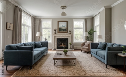 Tranquil Living Room with Plush Velvet Sofa