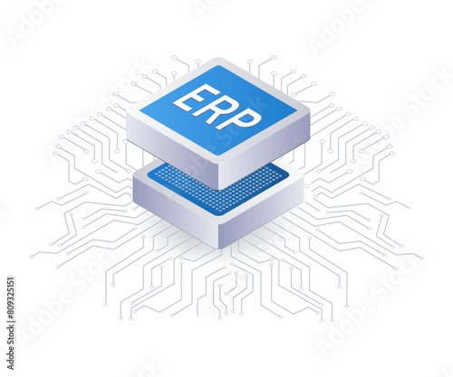 ERP business network technology flat isometric 3d illustration