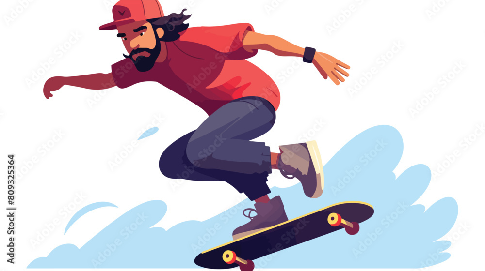 Skater guy or skateboarder riding skateboard. Young