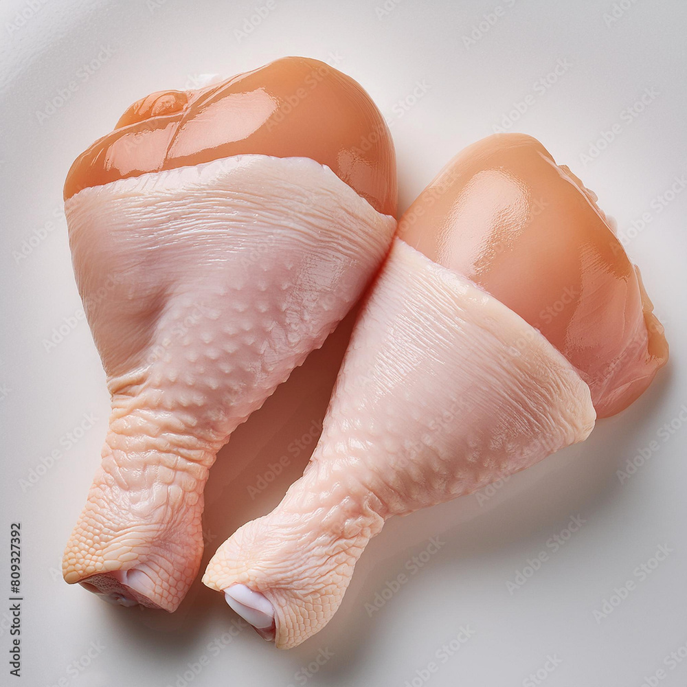 Fototapeta premium Fresh raw chicken legs on white background