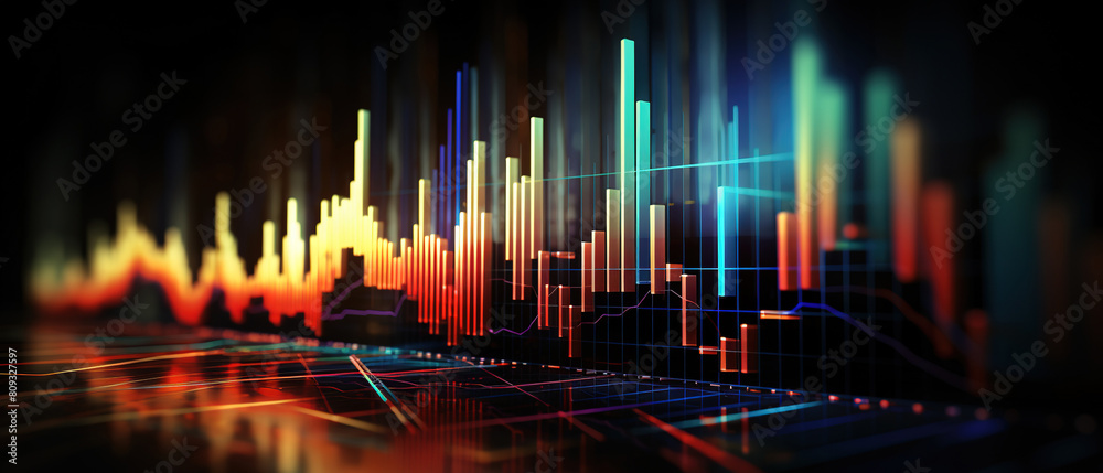 Bar Chart on a Dark Background for Financial Data Analysis. AI Generated Image