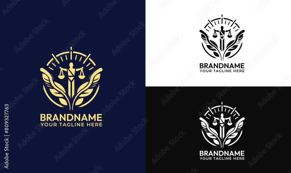 Lawyer Logo Template with Scales of Justice and Laurel Design Stock ...