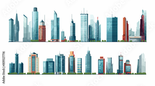 Skyscrapers set. City design elements. Flat archite