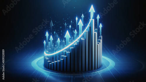 Financial Growth Chart with Glowing Upward Arrows