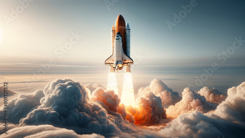 Space Shuttle Launch Powerful Ascent Cloudscape View photo