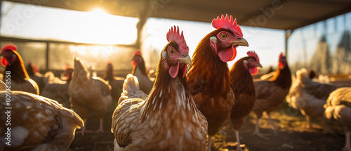 Group of Chickens in a Farm. AI Generated Image photo