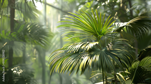a Saw palmetto plant in a botanical research facility with interactive hotspots revealing scientific facts about each part of the plant