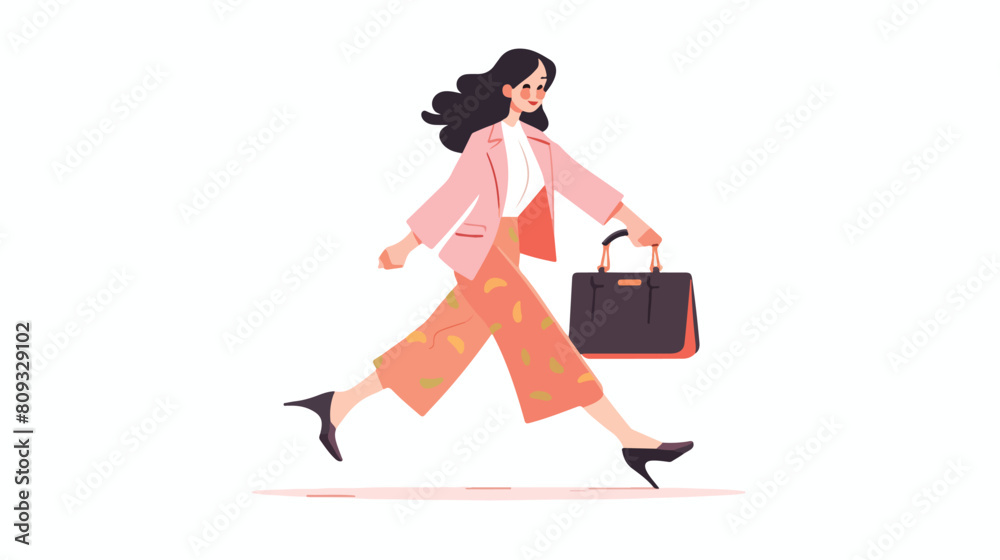 Smiling casual girl with briefcase walking vector f