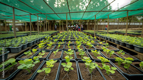 Lush Green Seedlings Thriving in a Protected Nursery Environment