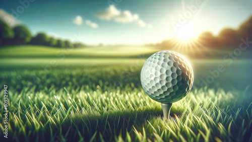 Golf Ball Close-Up on Tee Under Sunny Skies