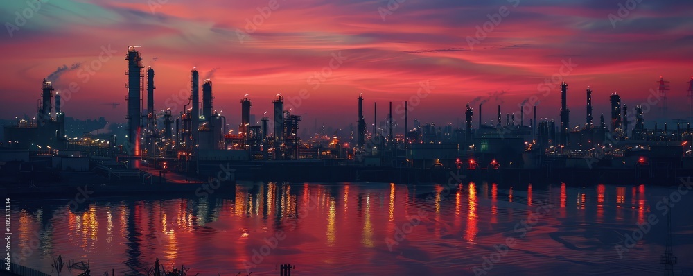 View for the oil rafinery in the sunset, petrochemical plant. View for the oil rafinery in the sunset, petrochemical plant.