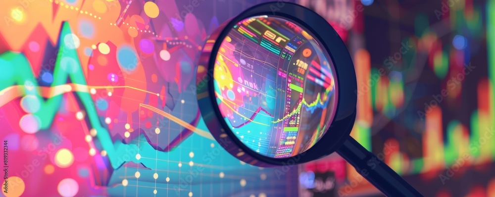 Obraz premium Analyzing financial data through magnifying glass