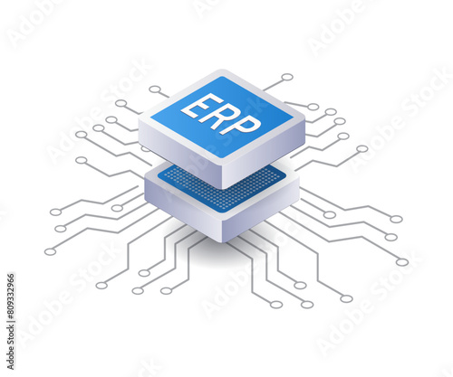 Development of ERP business networks infographics flat isometric 3d illustration