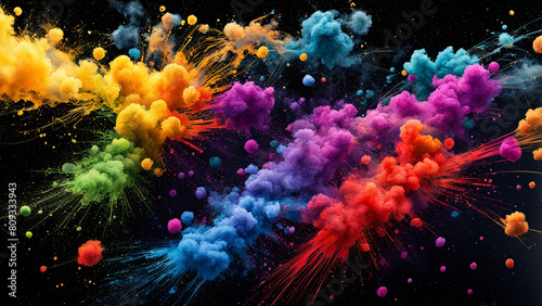 explosions of colorful dust on a black background