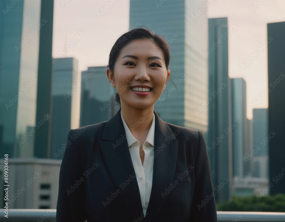 portrait of a successful rich asian businesswoman in front of skyscrapers portrait of a successful rich asian businesswoman in front of skyscrapers