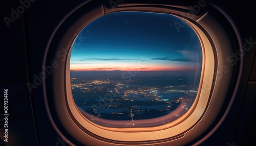 Airplane window. Mountain and clouds view travel trip vacation flight sunset