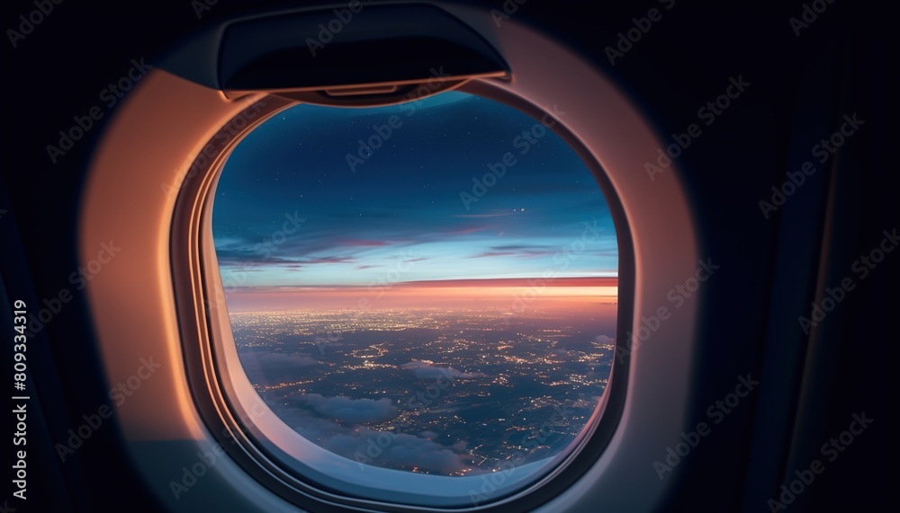 Airplane window. Mountain and clouds view travel trip vacation flight sunset Airplane window. Mountain and clouds view travel trip vacation flight sunset