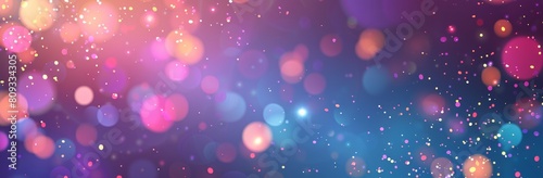 Captivating long panoramic image featuring a vibrant blend of bokeh lights and glitters in pink, purple, and blue hues, perfect for celebrations, backgrounds, and creative projects