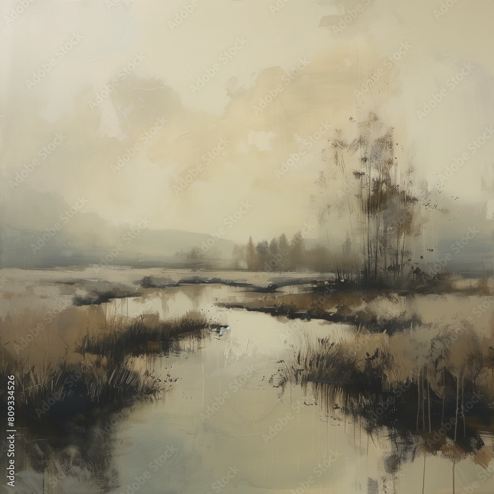 a low-contrast dreamy landscape with soft muted tones a low-contrast dreamy landscape with soft muted tones
