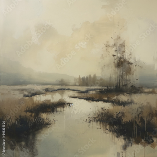 a low-contrast dreamy landscape with soft muted tones
