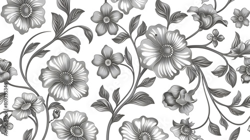 Vintage climbing flower seamless pattern vector background  elegant grey floral wallpaper design 