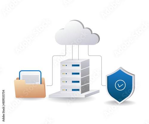 Data security is stored on the cloud server infographic 3d illustration flat isometric