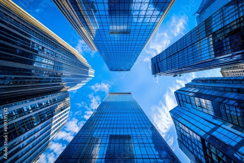 Modern Skyscrapers Against Blue Sky  High-Resolution Cinematic Architectural Photography