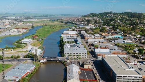 Fototapeta Naklejka Na Ścianę i Meble -  Downtown Petaluma and the petaluma river, California, United States of America.