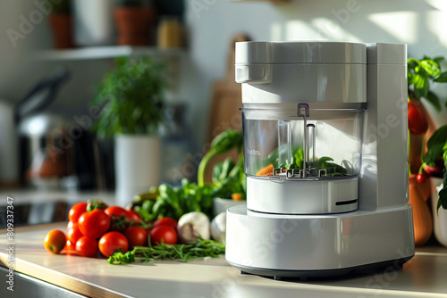 A compact food processor with interchangeable blades, catering to various tasks.